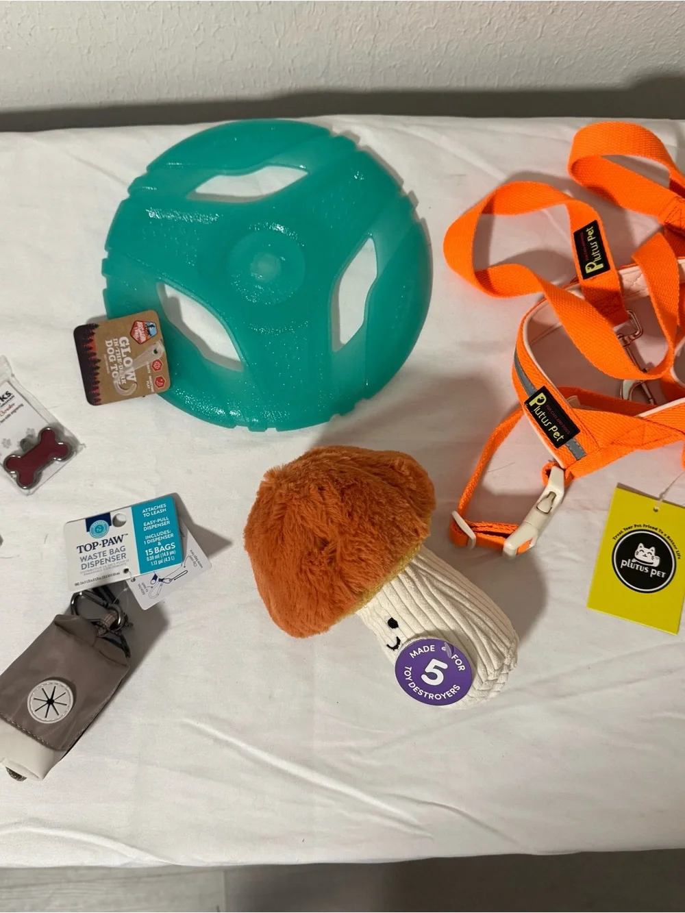 Plenus Pet Orange Dog Leash and Harness Set (Various) Frisbee Dog Tag, Etc NWT